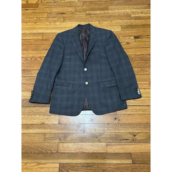 RALPH Ralph Lauren Mens Blazer Jacket Sz 38S Gray Plaid Wool Silk Sport Coat - Picture 1 of 7